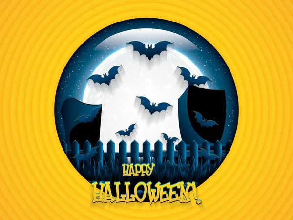 Halloween Sfondo Notte Con Luna Piena Pipistrelli Illustrazione Vettoriale — Vettoriale Stock