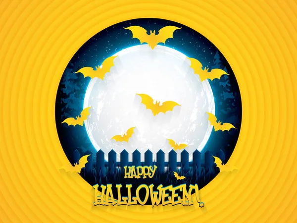 Halloween Sfondo Notte Con Luna Piena Pipistrelli Illustrazione Vettoriale — Vettoriale Stock