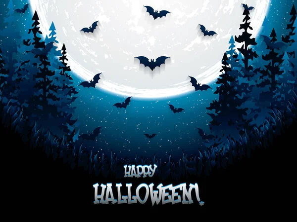Halloween Noite Fundo Com Lua Cheia Morcegos Ilustração Vetorial —  Vetores de Stock