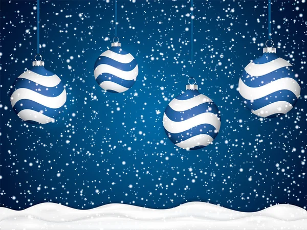 Design Natal Azul Com Bolas Fundo Nevado Ilustração Vetorial — Vetor de Stock