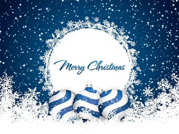 Μπλε Χριστουγεννιάτικη Διακόσμηση Μπάλες Χιονισμένο Φόντο Εικονογράφηση Διάνυσμα — Διανυσματικό Αρχείο