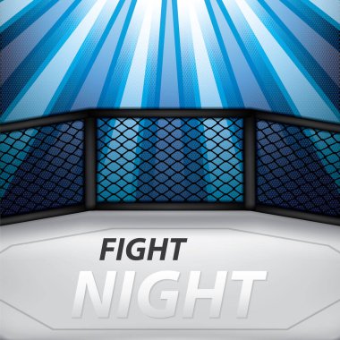 Mma kafes vektör Illustration. Karışık dövüş sanatları sekizgen kafes, gece kavga