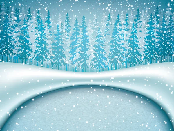 Vector Illustration Winter Landscape Frozen Lake Forest — Stock Vector
