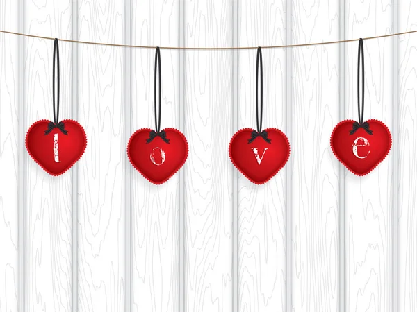 Fond Saint Valentin Avec Des Coeurs Oreiller Sur Corde Illustration — Image vectorielle