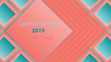 Soyut geometrik kare arka plan. Yılın renk. Mercan 2019 vektör çizim yaşayan. Yaratıcı kapak tasarımı.