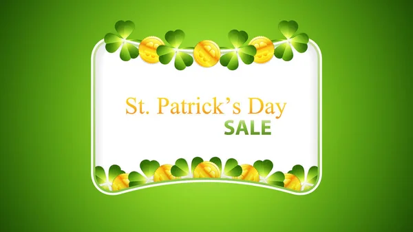 Patrick Day Background Green Shamrock Golden Coins Greeting Card Vector — Stock Vector