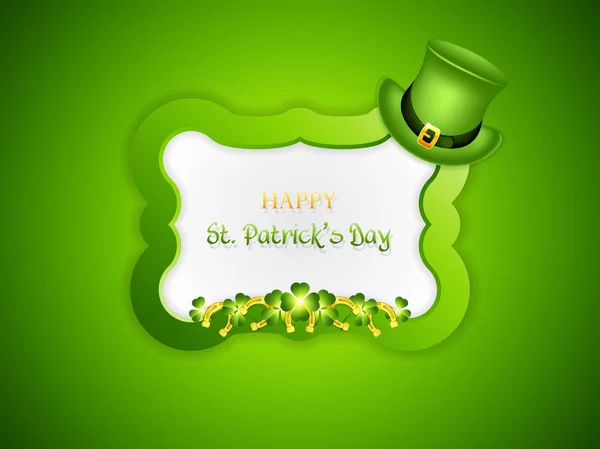 Patrick Day Frame Leprechaun Hat Golden Horseshoes Greeting Card Vector — Stock Vector