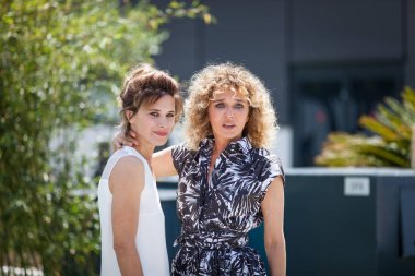 CANNES, FRANCE - MAY 15, 2018: Jasmine Trinca and director Valeria Golino attend the photocall for 'Euforia' during the 71st annual Cannes Film Festival clipart
