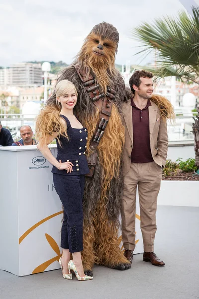 Cannes France May 2018 Emilia Clarke Chewbacca Alden Ehrenreich Attend — Stock Photo, Image