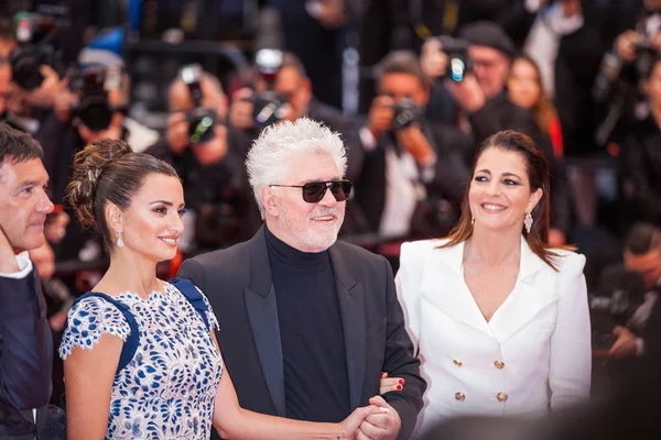 Cannes, Fransa - 17 Mayıs 2019: Leonardo Sbaraglia, Asier Etxeandia, Antonio Banderas, Penelope Cruz, Yönetmen Pedro Almodovar ve Nora Navas 72.