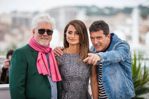 Cannes Fransa Mayıs 2019 Pedro Almodovar Penelope Cruz Antonio Banderas — Stok fotoğraf