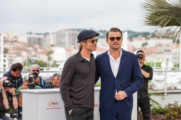 Cannes França Maio 2019 Brad Pitt Leonardo Dicaprio Participam Photocall — Fotografia de Stock