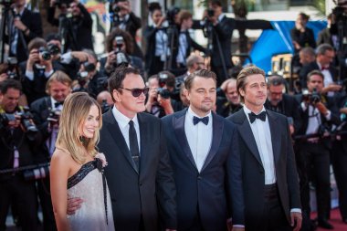 Cannes, Fransa - 21 Mayıs 2019: Brad Pitt Leonardo Dicaprio, Quentin Tarantino ve Margot Robbie 72.
