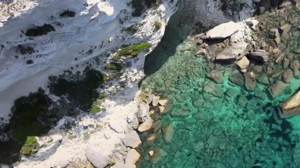 Utsikt Från Drönaren Klipporna Bonifacio Och Havet Och Dess Havsbotten — Stockvideo