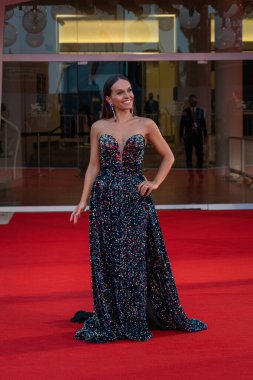 VENICE, İtalya - 10 Eylül 2020: Eleonora Petrella, 77. Venedik Film Festivali 'nde 