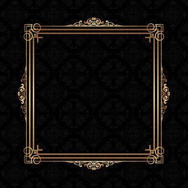 Damask deseni arka plan üzerinde dekoratif altın çerçeve