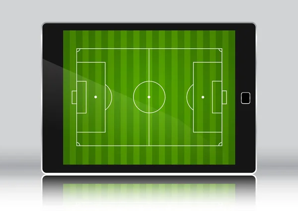 Campo Fútbol Fútbol Una Tableta Dispositivo Electrónico — Vector de stock