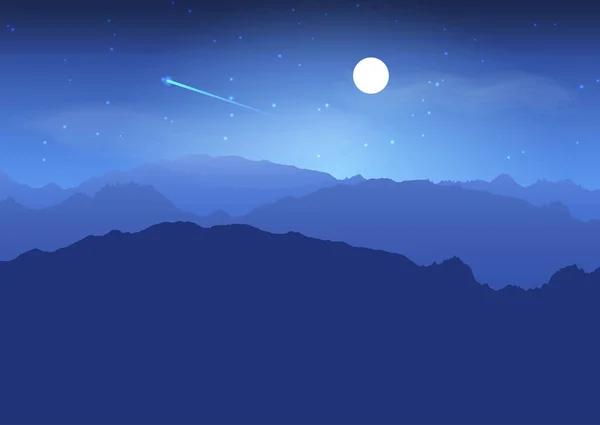 Fondo Abstracto Con Paisaje Montaña Noche Con Estrella Fugaz Cielo — Vector de stock