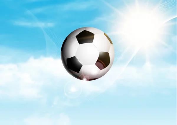 Calcio Calcio Che Volano Attraverso Cielo Blu Soleggiato — Vettoriale Stock