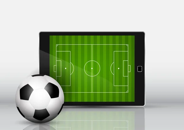 Fútbol Fútbol Frente Dispositivo Electrónico Con Campo Pantalla — Archivo Imágenes Vectoriales