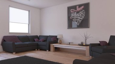 bir oturma odası iç 3D render