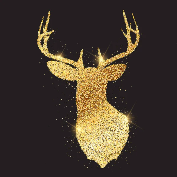 Festive Background Glittery Gold Deer Head — Stock Vector