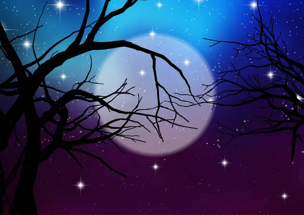 Fond Halloween Avec Des Arbres Effrayants Contre Ciel Clair Lune — Image vectorielle