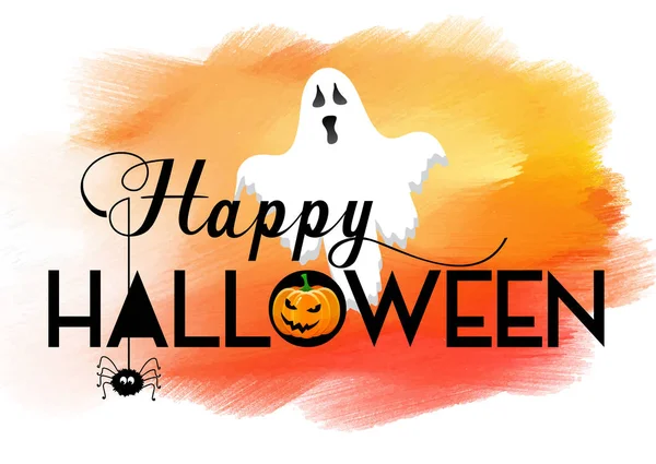 Halloween Achtergrond Met Waterverf Textuur Ghost Pompoen Spin — Stockvector