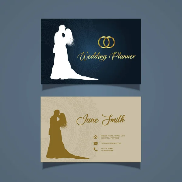 Luxury Business Card Elegant Design Bride Groom Wedding Planner — Stock Vector