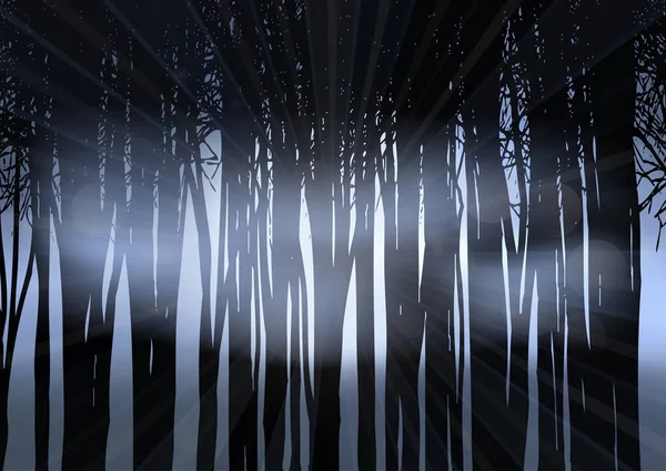Bir Orman Geceleri Silüeti — Stok Vektör