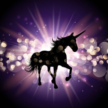 Yıldız patlaması arka plan üzerinde bir tek boynuzlu at silüeti