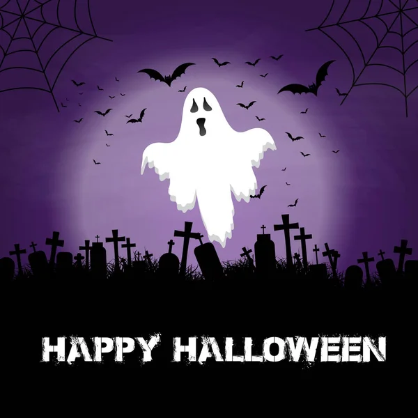 Halloween Sfondo Con Fantasma Cimitero Con Ragnatele — Vettoriale Stock