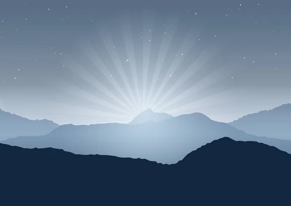 Silhouette Montagnes Dans Paysage Nocturne — Image vectorielle