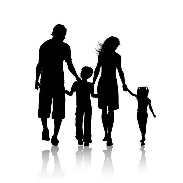 Silhouette Une Famille Marchant Ensemble — Image vectorielle