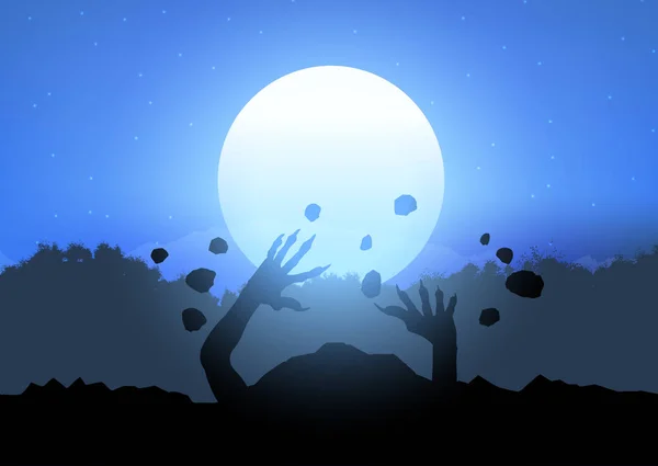 Silhouette Zombie Éruption Sol — Image vectorielle