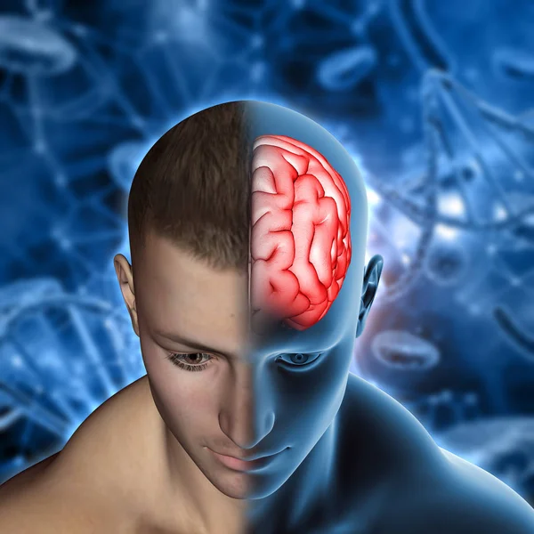 Render Medical Background Male Figure Brain Highlighted — Stock Photo, Image