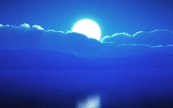 Renderização Céu Iluminado Pela Lua Sobre Oceano — Fotografia de Stock