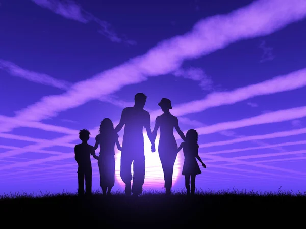 Καθιστούν Μια Απεικόνισή Του Ένα Οικογενειακό Περπάτημα Ουρανό Ηλιοβασίλεμα — Φωτογραφία Αρχείου