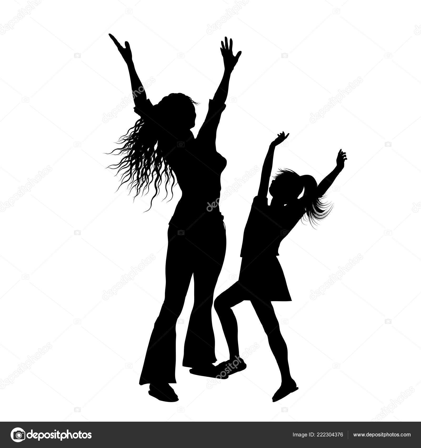 Download Silhouette Mother Daughter Arms Raised Joy — Stock Vector ...
