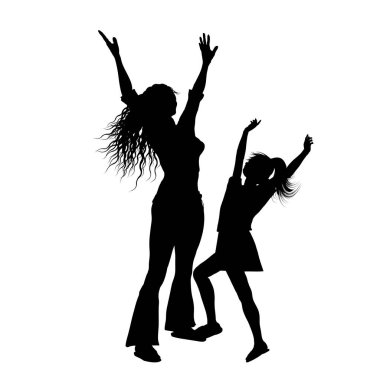 Anne ve kızı neşe içinde kaldırdı kollarını silüeti