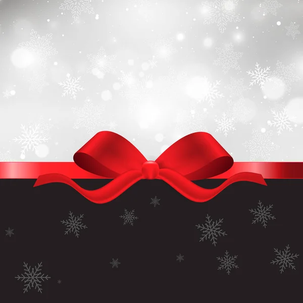 Kerstmis Achtergrond Met Rood Lint Sneeuwvlok Design — Stockvector