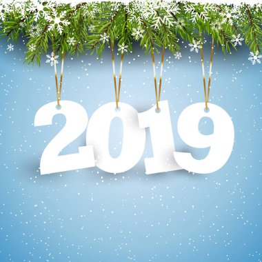 Noel ağacı dalları sayılardaki asma mutlu yeni yıl arka plan