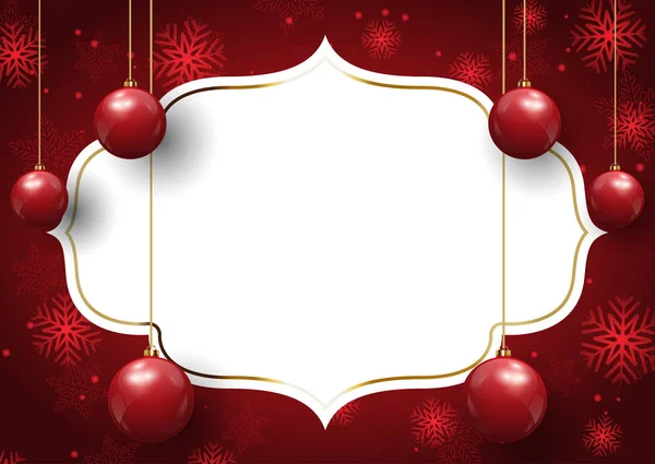 Fond Noël Avec Boules Suspendues Étiquette Vierge Pour Texte — Image vectorielle