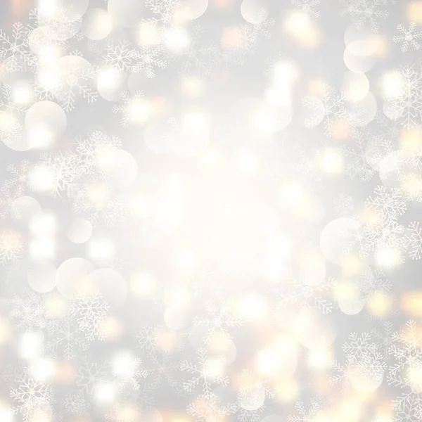 Sfondo Natale Con Luci Bokeh Fiocchi Neve — Vettoriale Stock