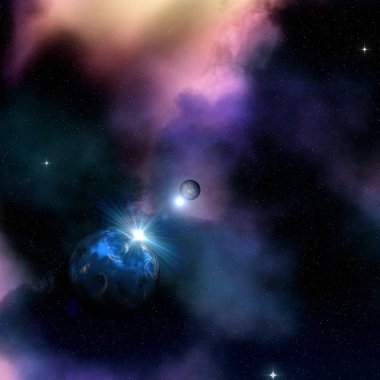 alan arka plan kurgusal gezegenler yükselen güneş ile 3D render