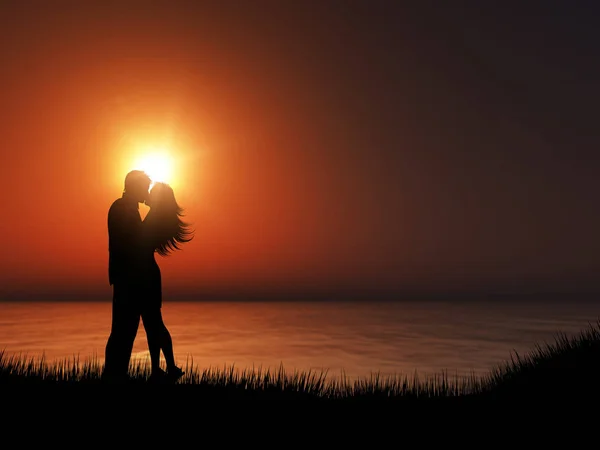 Renderização Uma Silhueta Casal Beijando Contra Uma Paisagem Oceano Por — Fotografia de Stock