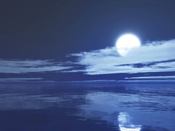月明かりに照らされた海の のレンダリング — ストック写真