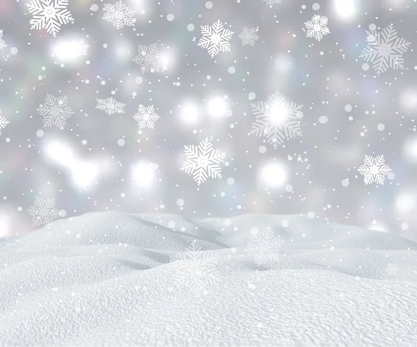 Render Snowy Landscape Falling Snowflakes — Stock Photo, Image