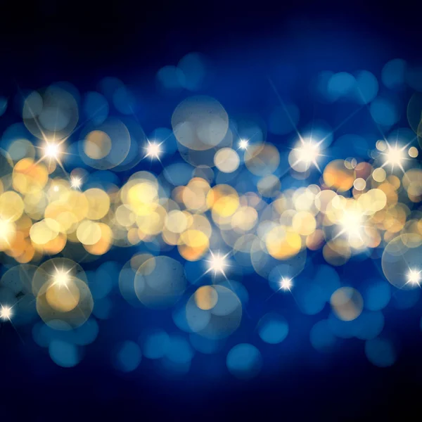 Blau Und Gold Weihnachten Hintergrund Mit Bokeh Lichter Und Sterne — Stockfoto