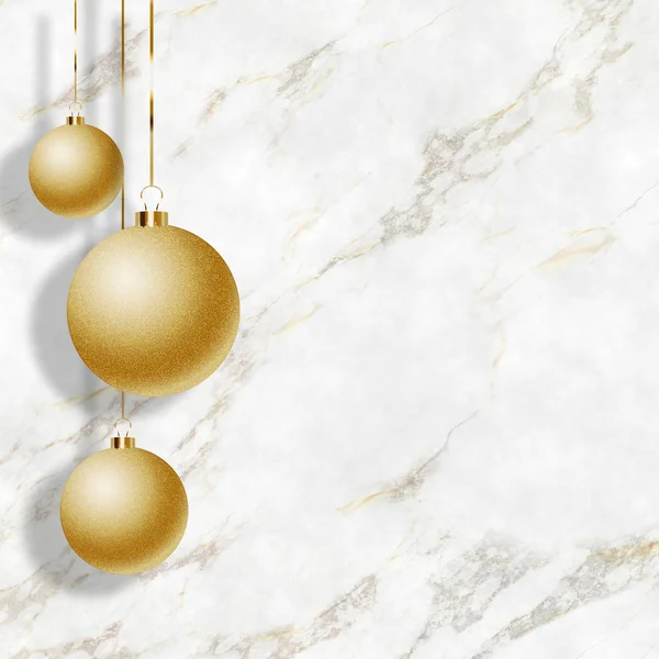 Weihnachtskugeln Auf Einer Eleganten Marmorstruktur Aufhängen — Stockfoto